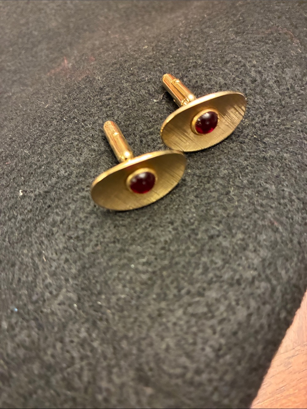 Gold-Tone Oval Cufflinks with Deep Red Stone